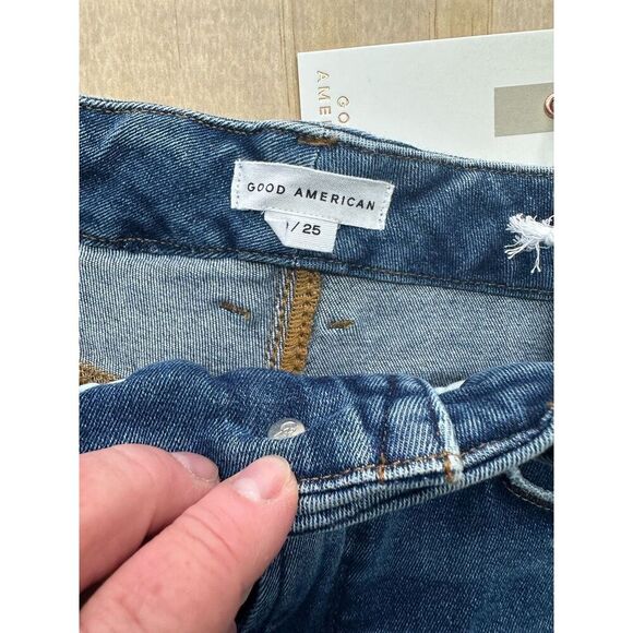 Good American Jeans Sz 0 25 Straight Leg Distressed Funky Pockets - Picture 3 of 7